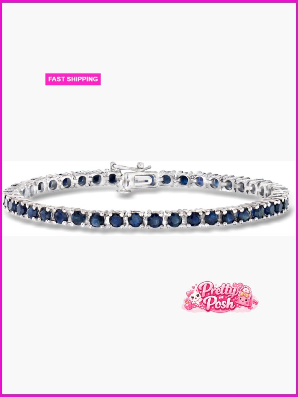 Sapphire Tennis Bracelet in Sterling Silver 7.90 ct t.w. Push Button Clasp 7.25